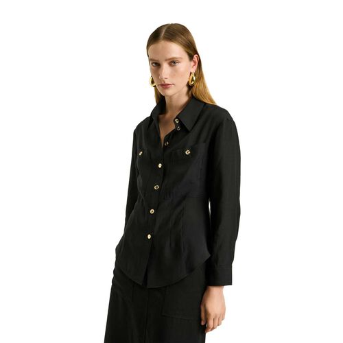 Veronika Maine Washed Tencel Blend Long Sleeve Shirt